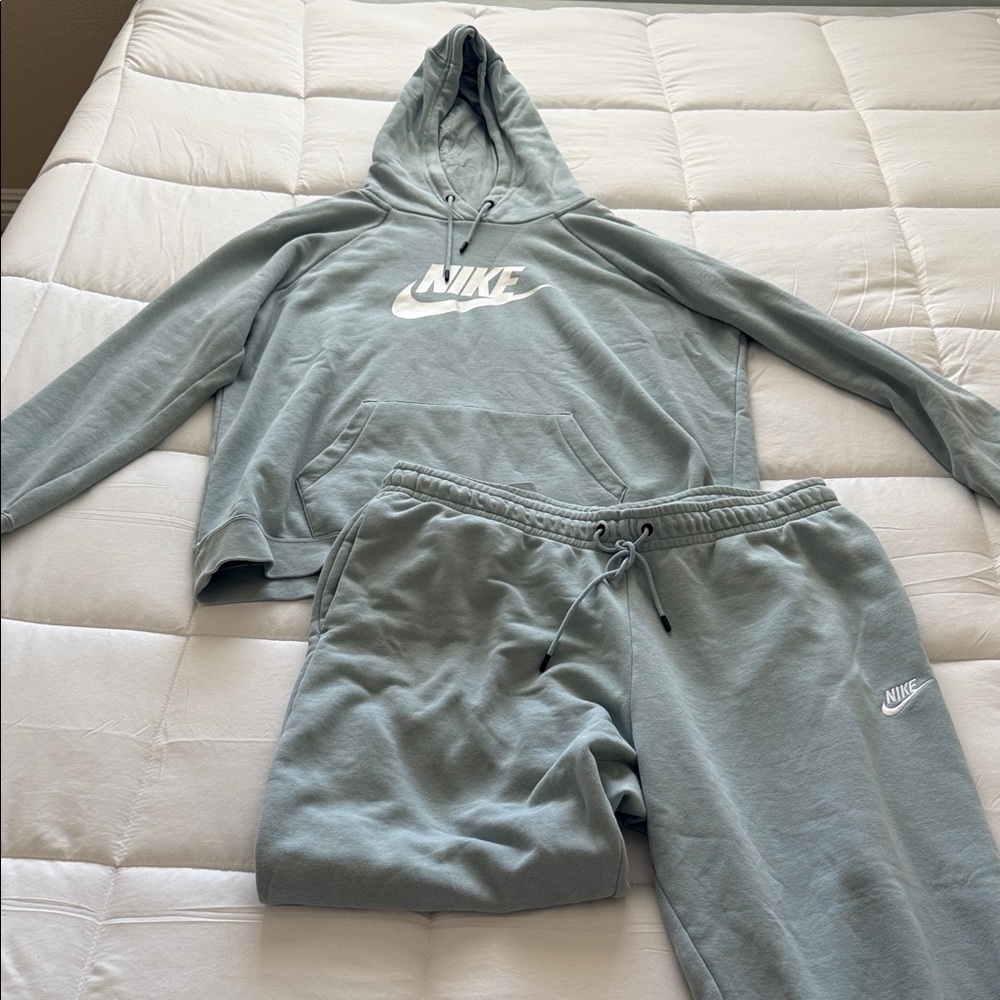Nike Sage Green Hoodie & Jogger Set with White Logo